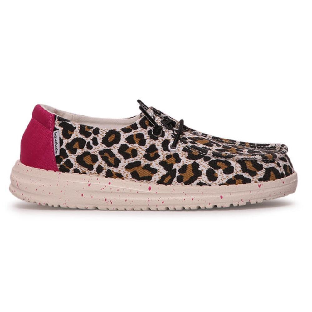 HeyDude Girl's Wendy Youth Cheetah Casual Shoes in Brown/Pink, Size K12​​​​